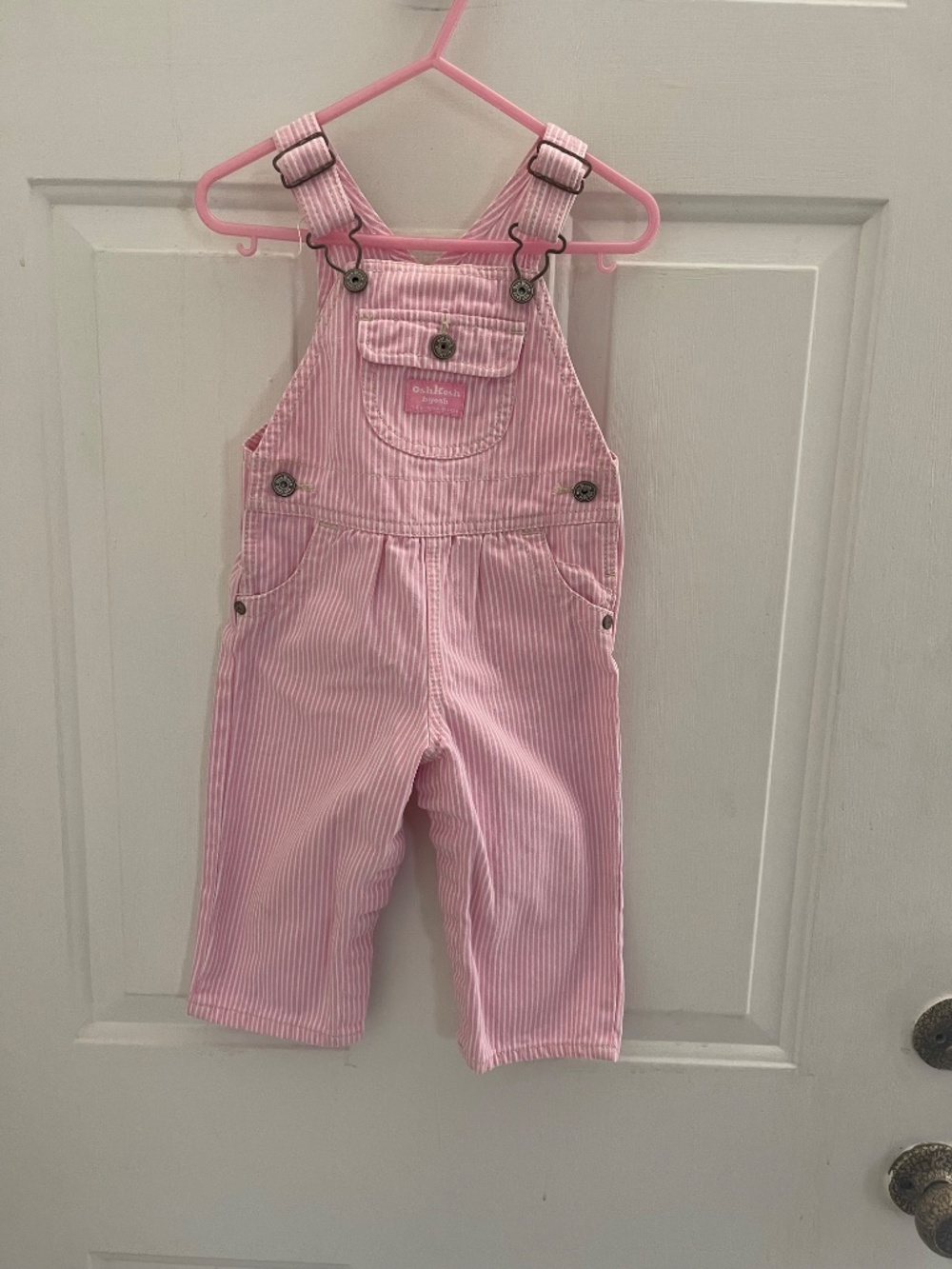 Vintage OshKosh B'gosh Pink Striped Vestbak Overalls 12 mo - Picture 8 of 11